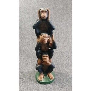 Monkey See No Evil Hear No Evil Speak No Evil Trio Totem Pole 9" Figurine